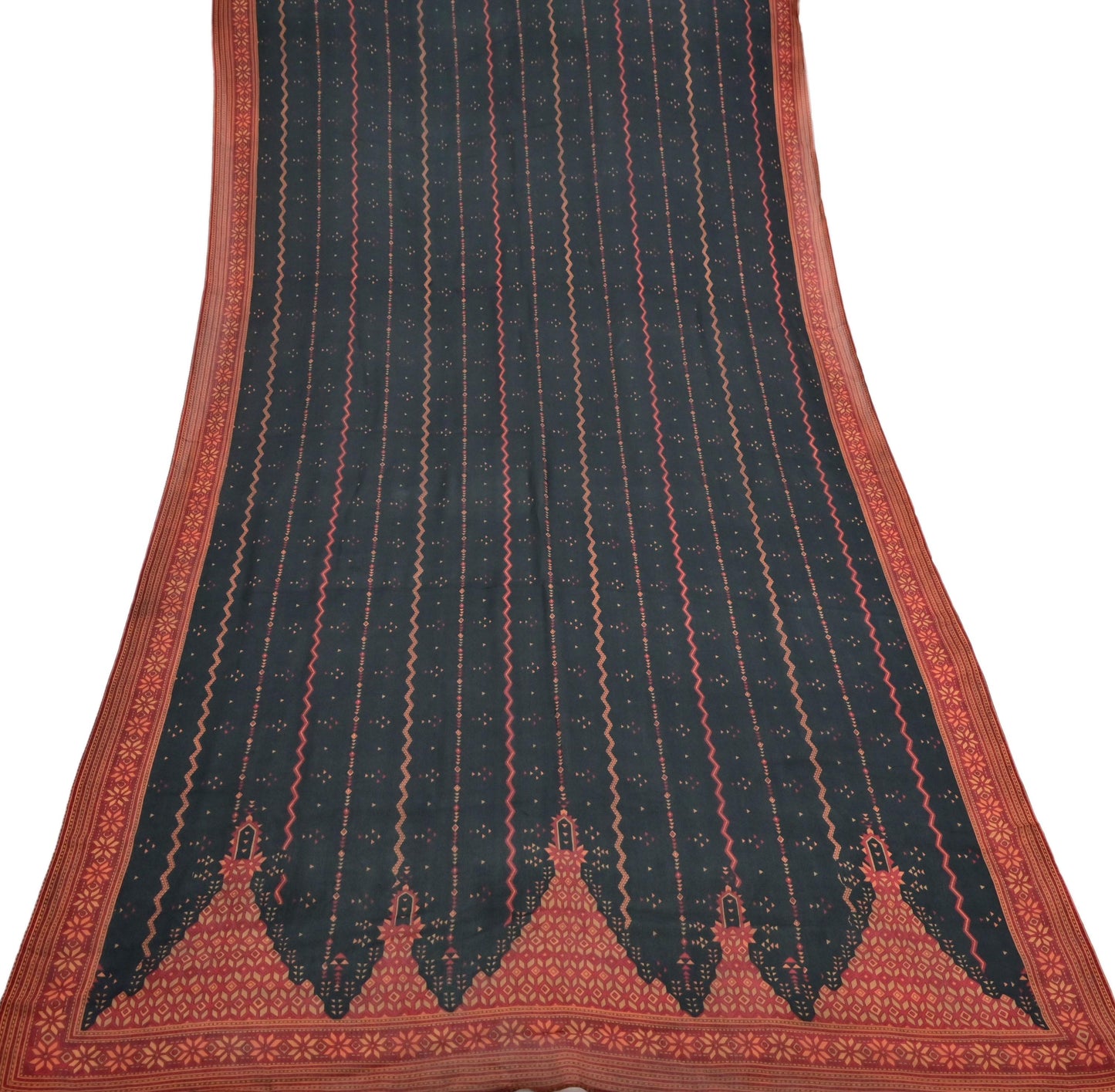 Indian Vintage Heavy Black Dupatta Pure Crepe Silk Long Stole Hand Embroidered Printed Designer By Ritu Kumar Scarves Scarf Zari