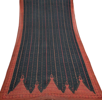 Indian Vintage Heavy Black Dupatta Pure Crepe Silk Long Stole Hand Embroidered Printed Designer By Ritu Kumar Scarves Scarf Zari
