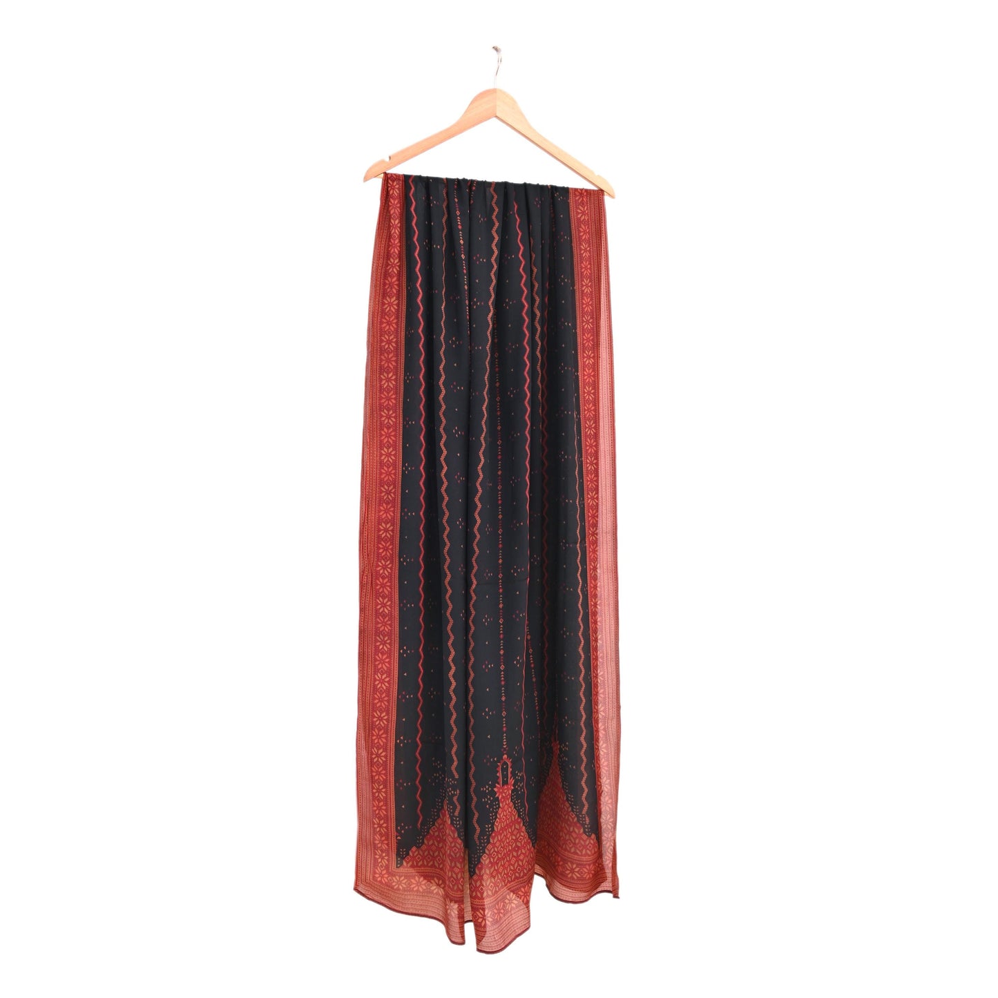 Indian Vintage Heavy Black Dupatta Pure Crepe Silk Long Stole Hand Embroidered Printed Designer By Ritu Kumar Scarves Scarf Zari