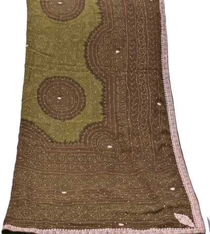 Indian Vintage Heavy Green Dupatta Pure Silk Long Stole Hand Embroidered Designer By Ritu Kumar Scarves Scarf Zari Zardozi