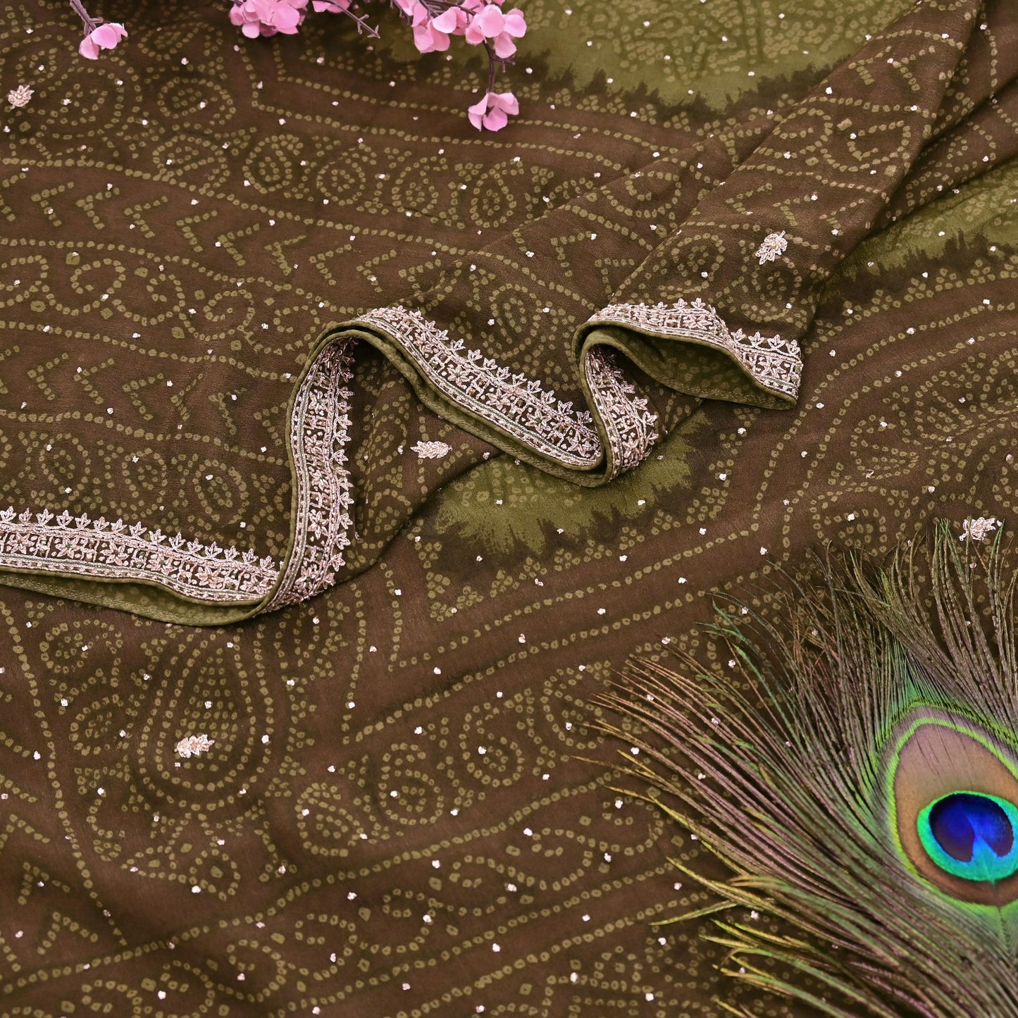 Indian Vintage Heavy Green Dupatta Pure Silk Long Stole Hand Embroidered Designer By Ritu Kumar Scarves Scarf Zari Zardozi
