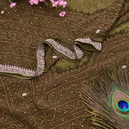 Indian Vintage Heavy Green Dupatta Pure Silk Long Stole Hand Embroidered Designer By Ritu Kumar Scarves Scarf Zari Zardozi