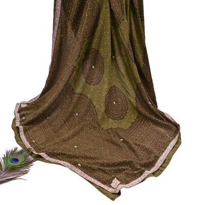 Indian Vintage Heavy Green Dupatta Pure Silk Long Stole Hand Embroidered Designer By Ritu Kumar Scarves Scarf Zari Zardozi