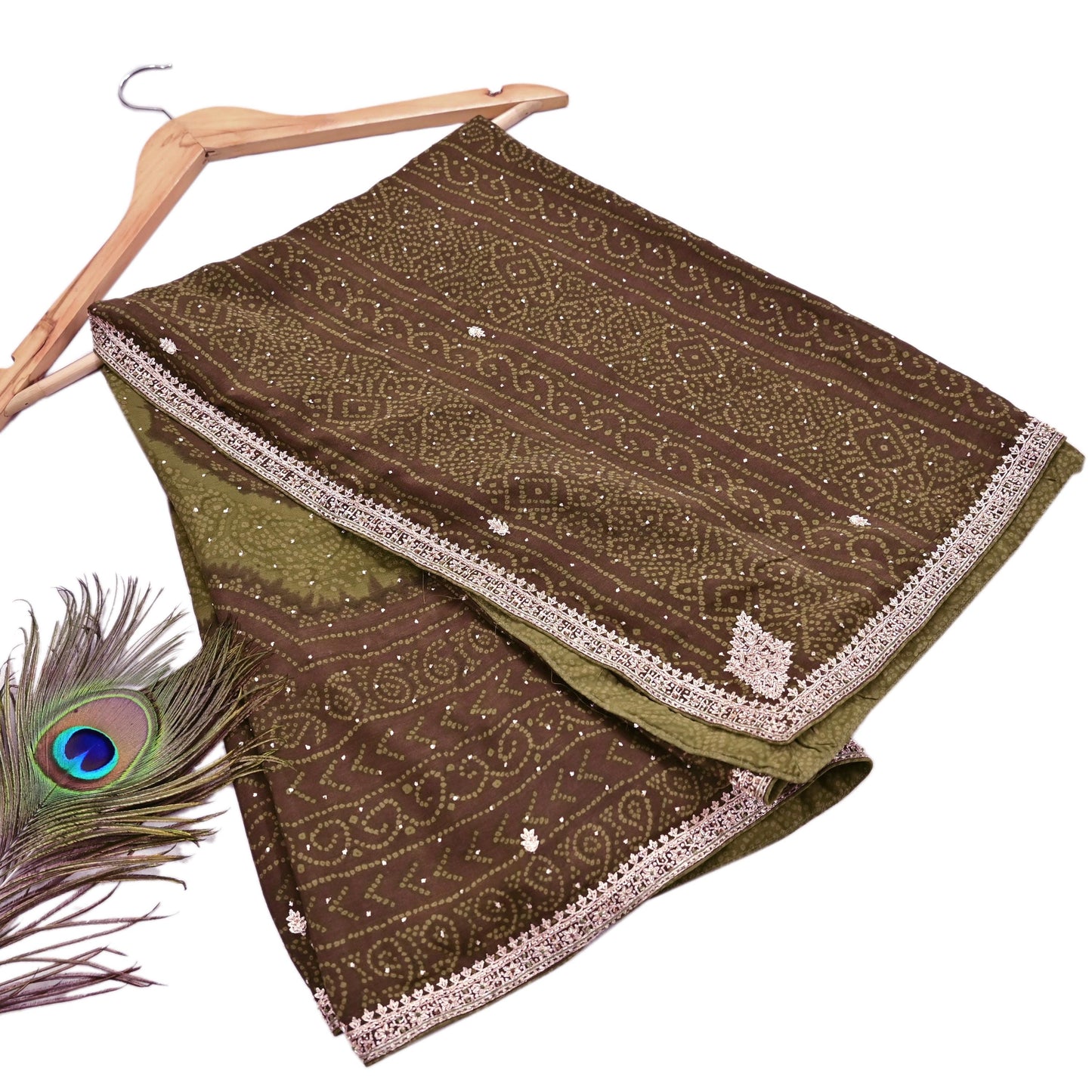 Indian Vintage Heavy Green Dupatta Pure Silk Long Stole Hand Embroidered Designer By Ritu Kumar Scarves Scarf Zari Zardozi