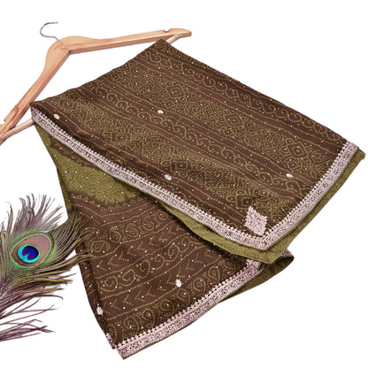 Indian Vintage Heavy Green Dupatta Pure Silk Long Stole Hand Embroidered Designer By Ritu Kumar Scarves Scarf Zari Zardozi