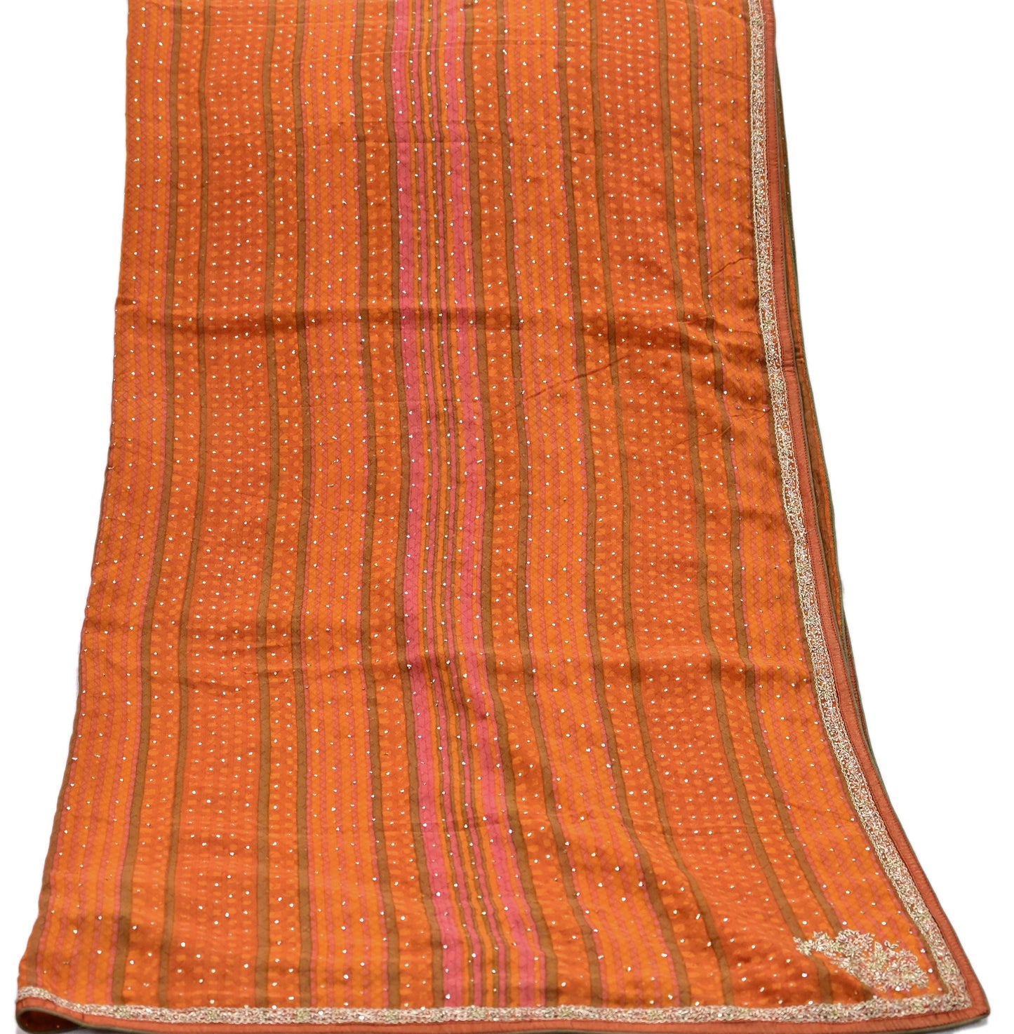 Indian Vintage Saffron & Orange Dupatta Pure Silk Long Stole Hand Embroidered Mukesh Designer By Ritu Kumar Scarves Scarf Zari Zardozi