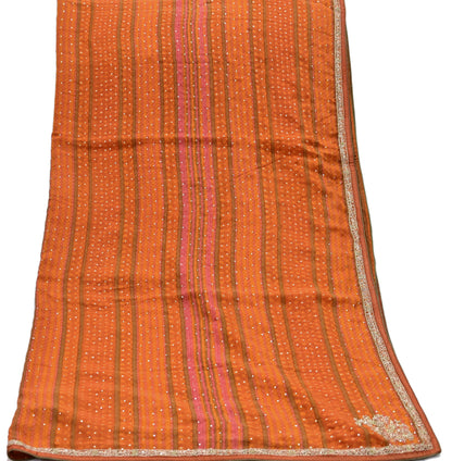 Indian Vintage Saffron & Orange Dupatta Pure Silk Long Stole Hand Embroidered Mukesh Designer By Ritu Kumar Scarves Scarf Zari Zardozi