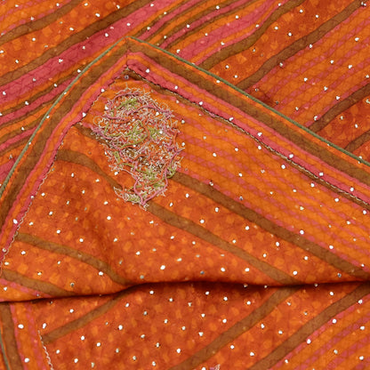 Indian Vintage Saffron & Orange Dupatta Pure Silk Long Stole Hand Embroidered Mukesh Designer By Ritu Kumar Scarves Scarf Zari Zardozi