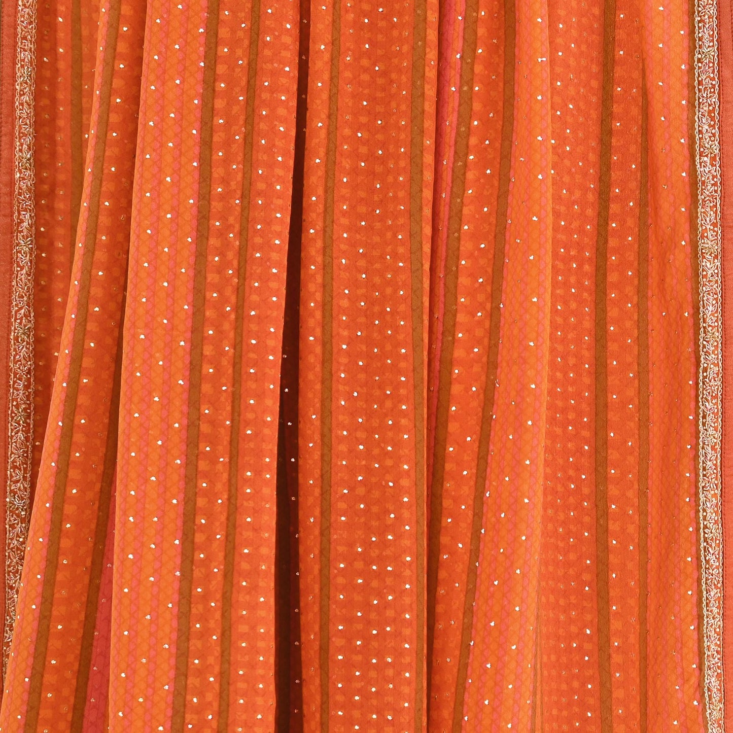 Indian Vintage Saffron & Orange Dupatta Pure Silk Long Stole Hand Embroidered Mukesh Designer By Ritu Kumar Scarves Scarf Zari Zardozi