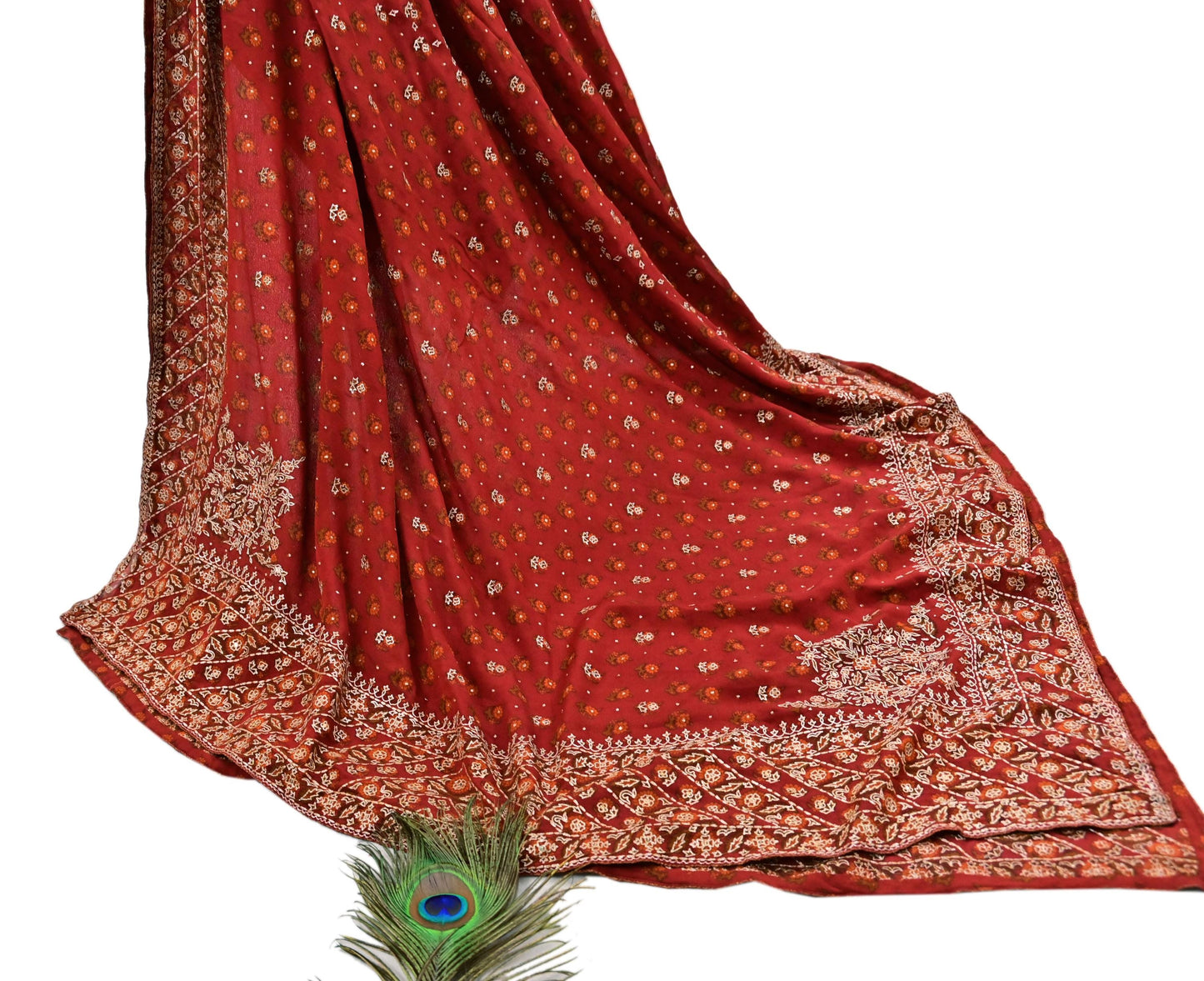 Indian Vintage Heavy Rusty Dupatta Pure Silk Long Stole Hand Embroidered Designer By Ritu Kumar Scarves Scarf Zari Zardozi
