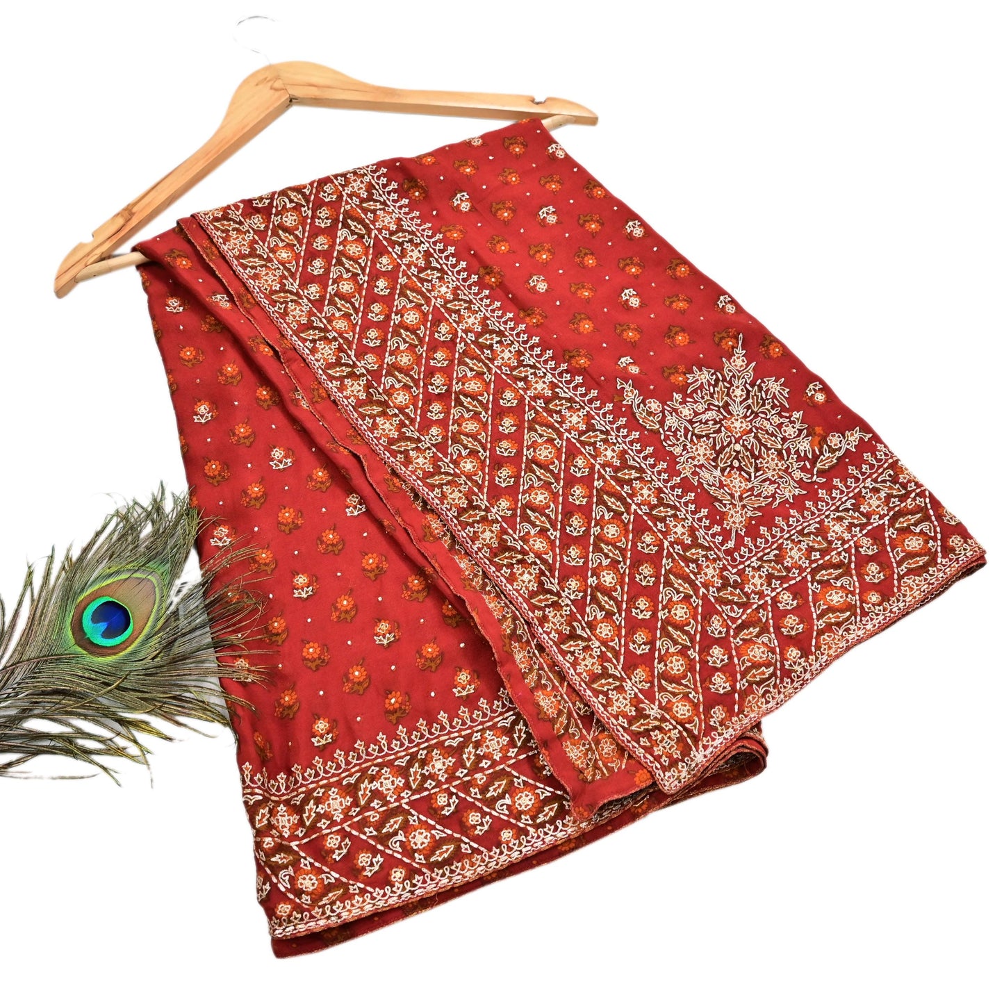 Indian Vintage Heavy Rusty Dupatta Pure Silk Long Stole Hand Embroidered Designer By Ritu Kumar Scarves Scarf Zari Zardozi