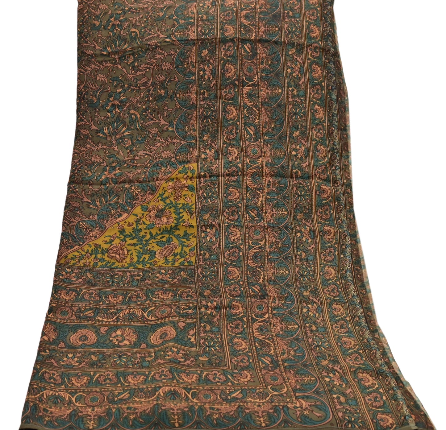 Indian Vintage Heavy Green Dupatta Pure Crepe Silk Long Stole Hand Embroidered Printed Designer By Ritu Kumar Scarves Scarf