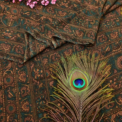 Indian Vintage Heavy Green Dupatta Pure Crepe Silk Long Stole Hand Embroidered Printed Designer By Ritu Kumar Scarves Scarf