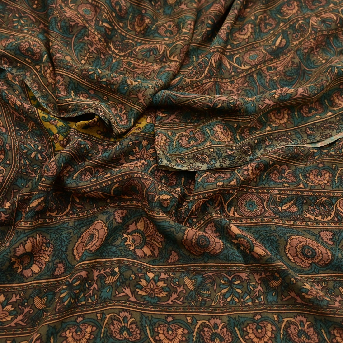 Indian Vintage Heavy Green Dupatta Pure Crepe Silk Long Stole Hand Embroidered Printed Designer By Ritu Kumar Scarves Scarf