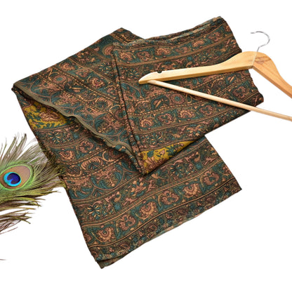 Indian Vintage Heavy Green Dupatta Pure Crepe Silk Long Stole Hand Embroidered Printed Designer By Ritu Kumar Scarves Scarf