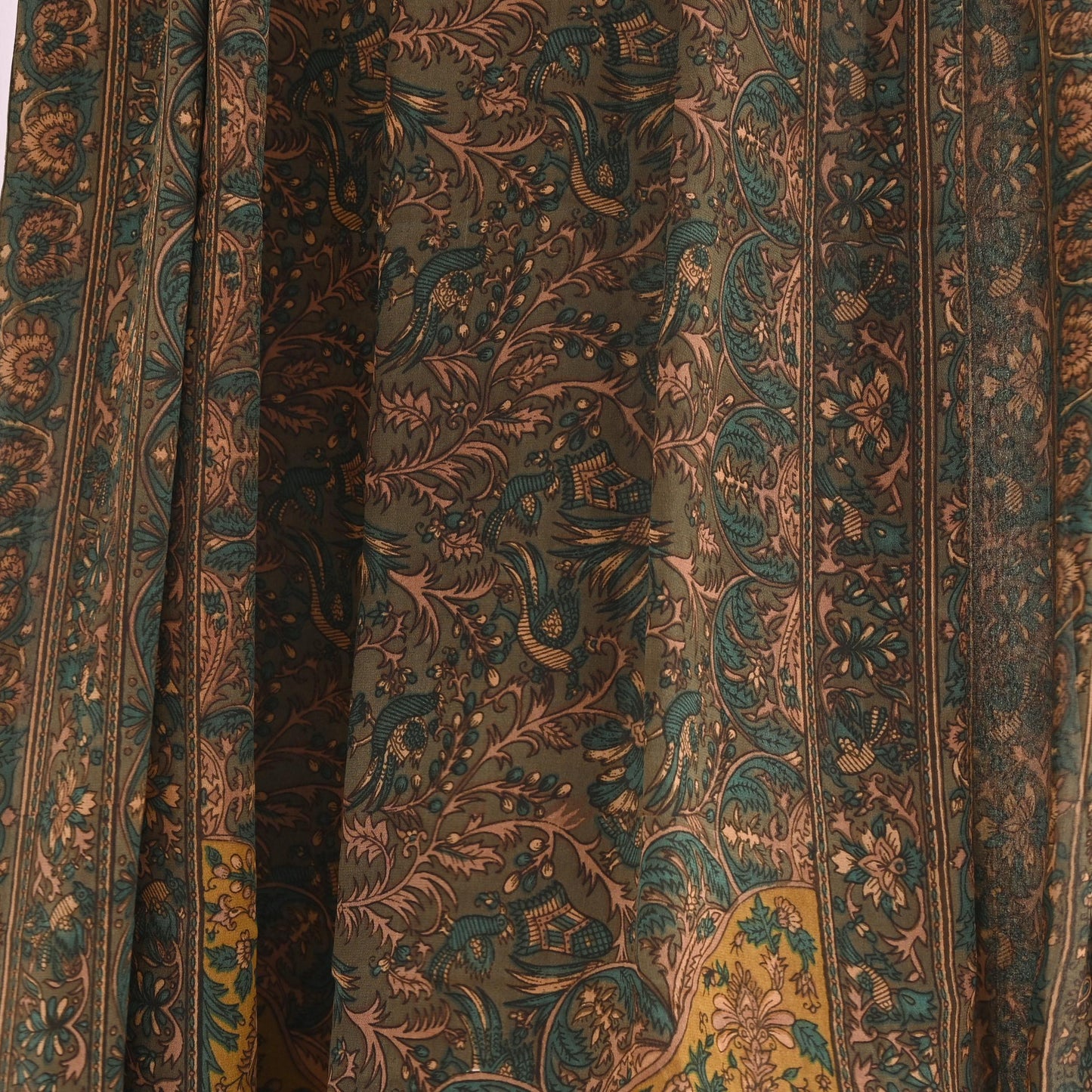 Indian Vintage Heavy Green Dupatta Pure Crepe Silk Long Stole Hand Embroidered Printed Designer By Ritu Kumar Scarves Scarf