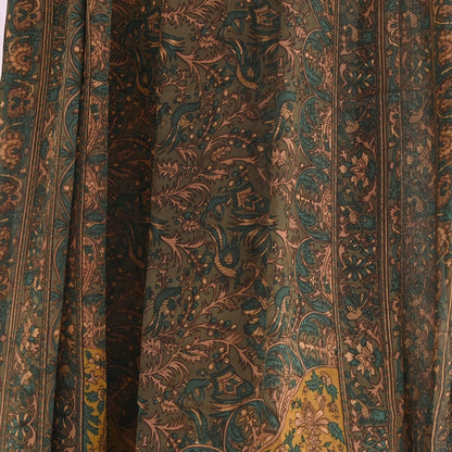 Indian Vintage Heavy Green Dupatta Pure Crepe Silk Long Stole Hand Embroidered Printed Designer By Ritu Kumar Scarves Scarf