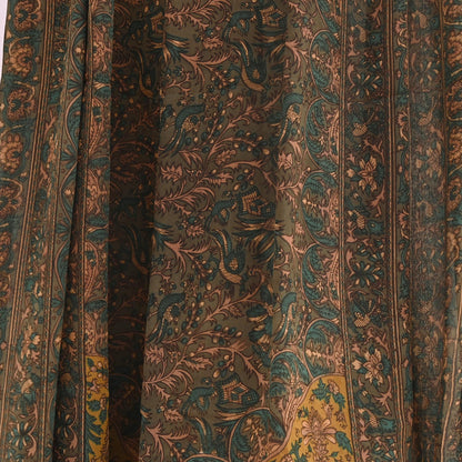 Indian Vintage Heavy Green Dupatta Pure Crepe Silk Long Stole Hand Embroidered Printed Designer By Ritu Kumar Scarves Scarf