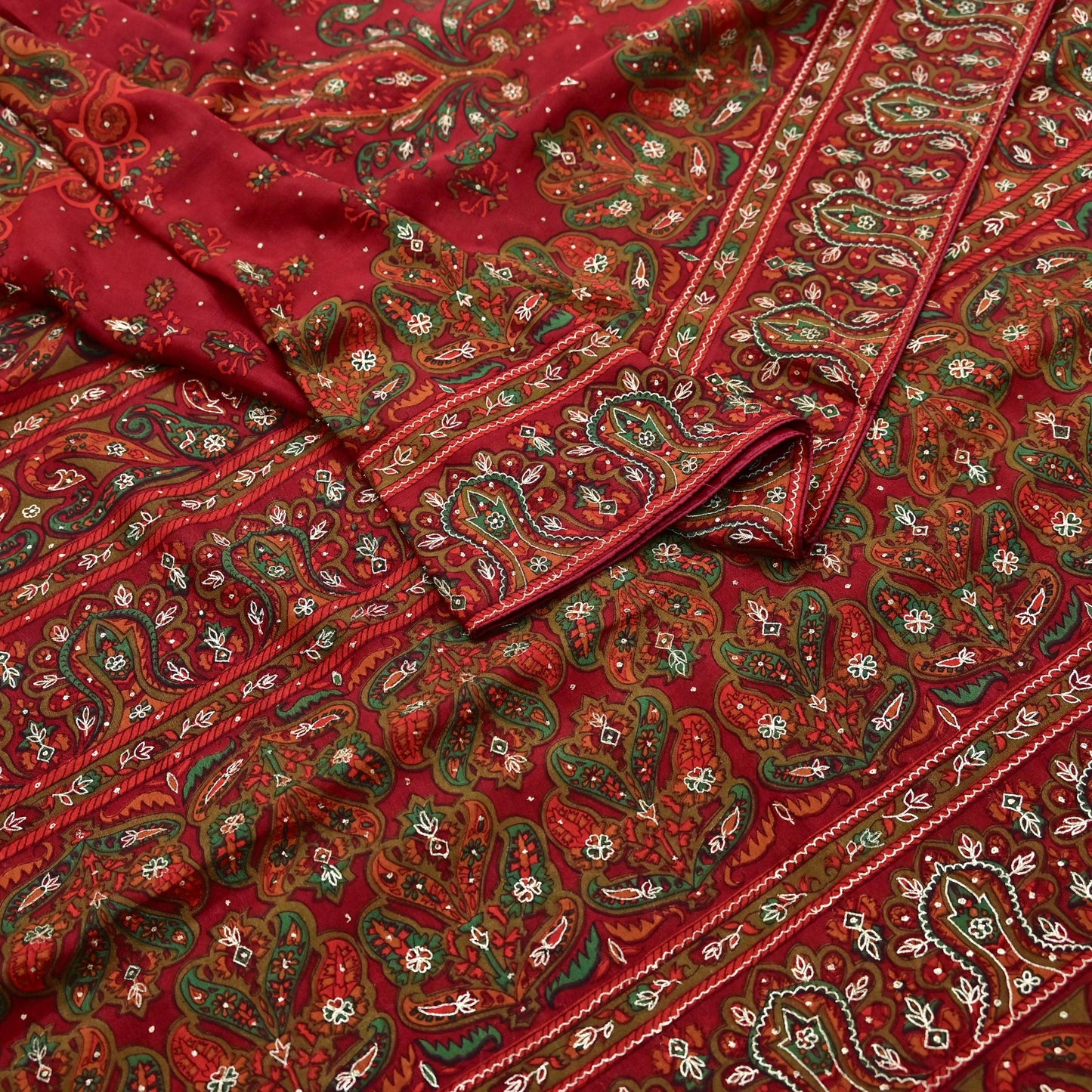 Indian Vintage Heavy Red Dupatta Pure Silk Long Stole Hand Embroidered Designer By Ritu Kumar Scarves Scarf Zari Zardozi