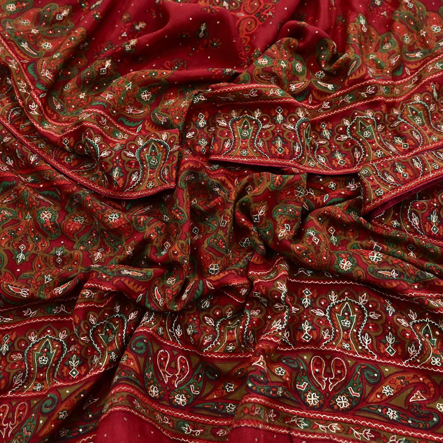 Indian Vintage Heavy Red Dupatta Pure Silk Long Stole Hand Embroidered Designer By Ritu Kumar Scarves Scarf Zari Zardozi
