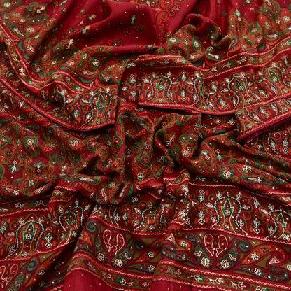 Indian Vintage Heavy Red Dupatta Pure Silk Long Stole Hand Embroidered Designer By Ritu Kumar Scarves Scarf Zari Zardozi