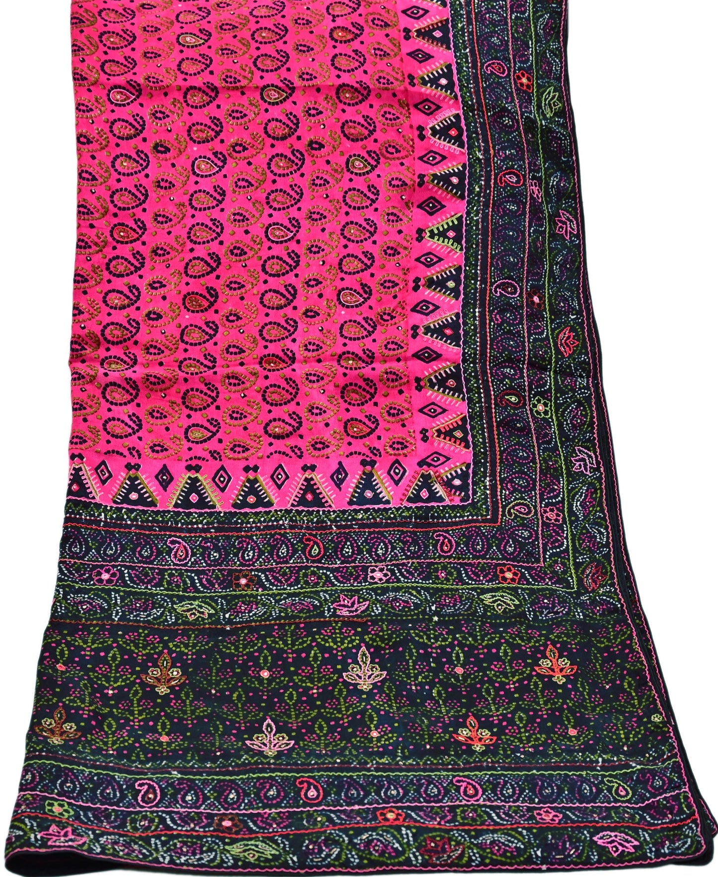 Indian Vintage Heavy Black & Pink Dupatta Pure Silk Long Stole Hand Embroidered Designer By Ritu Kumar Scarves Scarf Zari
