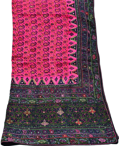 Indian Vintage Heavy Black & Pink Dupatta Pure Silk Long Stole Hand Embroidered Designer By Ritu Kumar Scarves Scarf Zari
