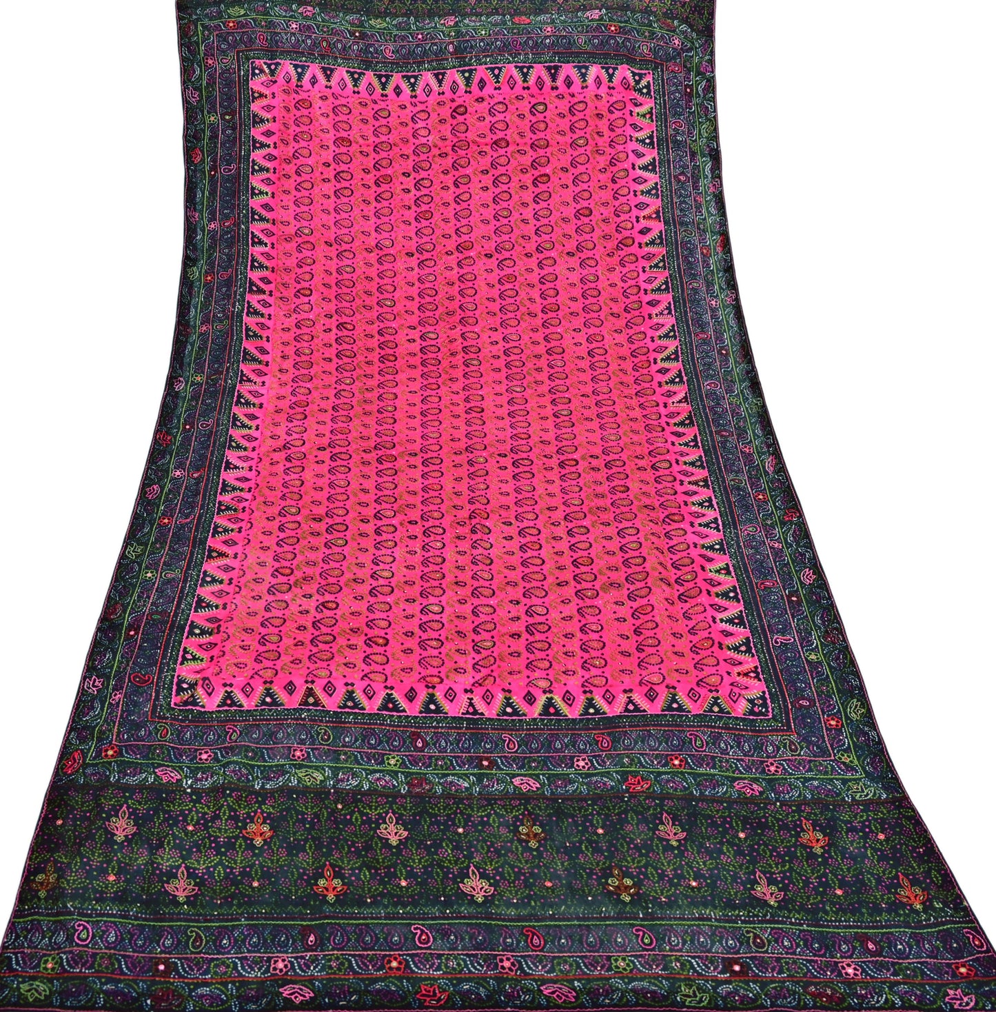 Indian Vintage Heavy Black & Pink Dupatta Pure Silk Long Stole Hand Embroidered Designer By Ritu Kumar Scarves Scarf Zari