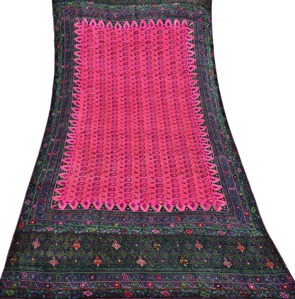 Indian Vintage Heavy Black & Pink Dupatta Pure Silk Long Stole Hand Embroidered Designer By Ritu Kumar Scarves Scarf Zari