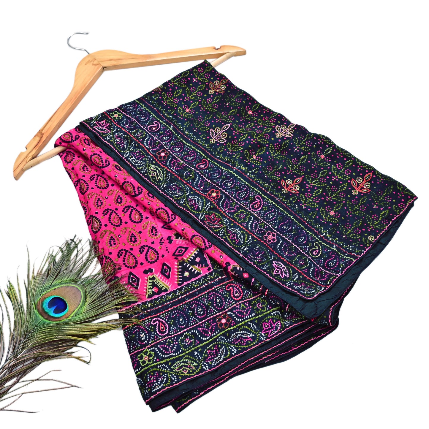 Indian Vintage Heavy Black & Pink Dupatta Pure Silk Long Stole Hand Embroidered Designer By Ritu Kumar Scarves Scarf Zari