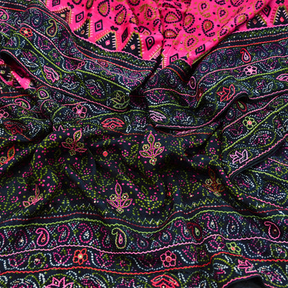 Indian Vintage Heavy Black & Pink Dupatta Pure Silk Long Stole Hand Embroidered Designer By Ritu Kumar Scarves Scarf Zari