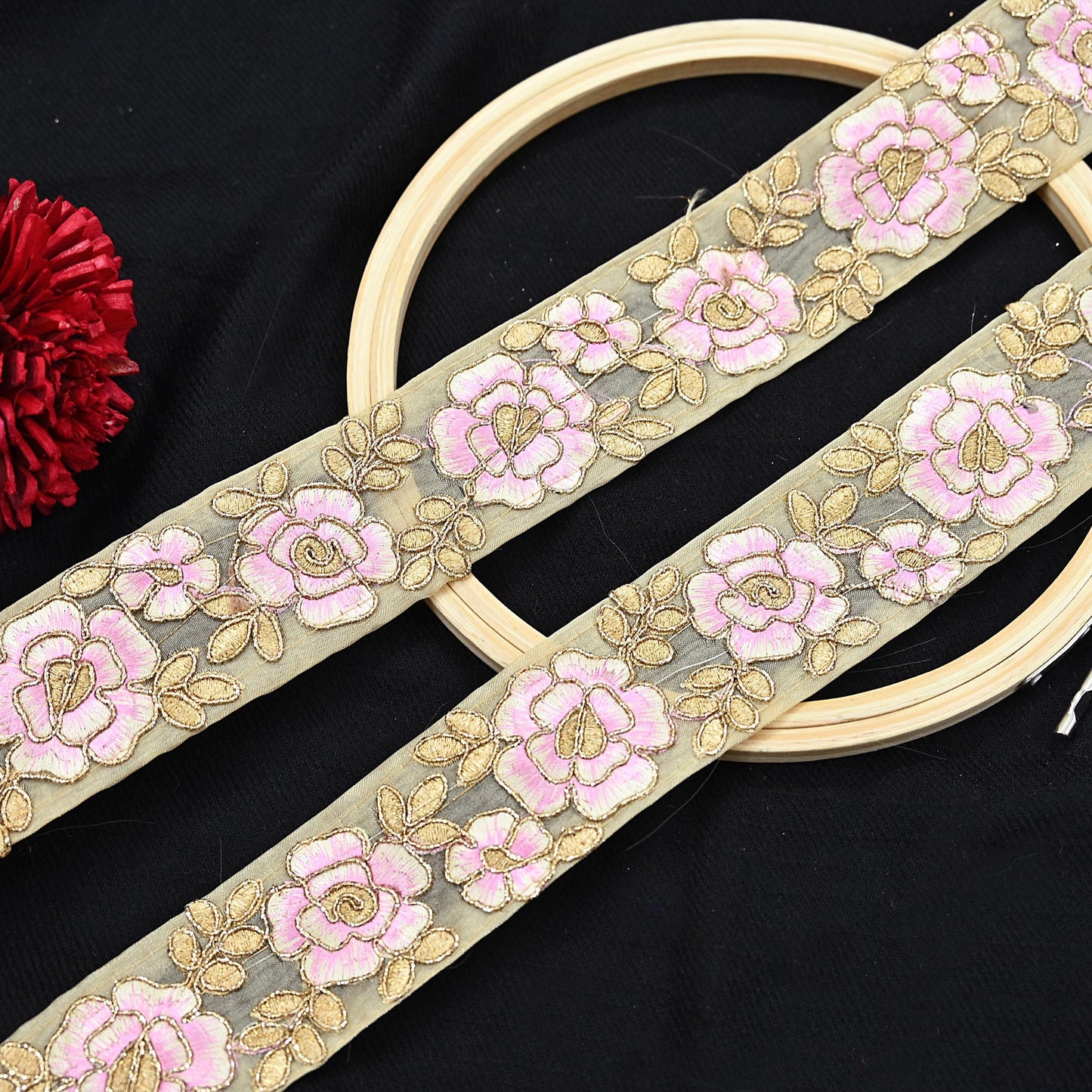 Indian New Organza Beige Border 7Yd Embroidered Lace Trim Sewing Craft Ribbon Dress Decor