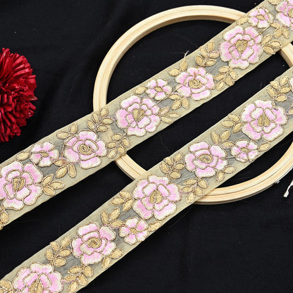 Indian New Organza Beige Border 7Yd Embroidered Lace Trim Sewing Craft Ribbon Dress Decor