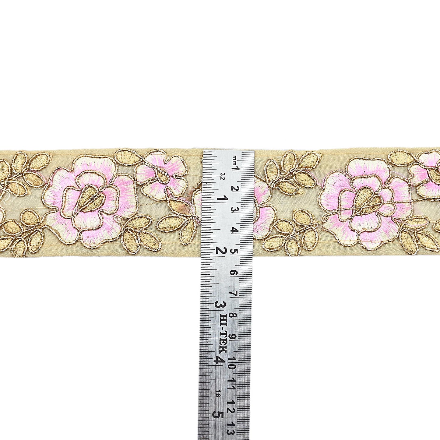 Indian New Organza Beige Border 7Yd Embroidered Lace Trim Sewing Craft Ribbon Dress Decor