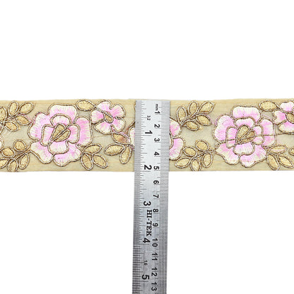 Indian New Organza Beige Border 7Yd Embroidered Lace Trim Sewing Craft Ribbon Dress Decor
