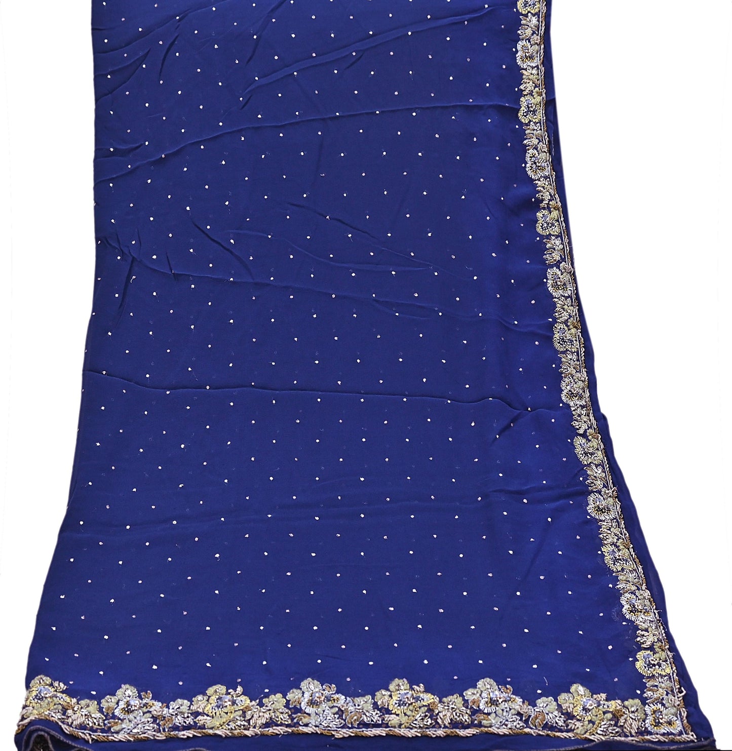 Indian Vintage Blue Dupatta Pure Georgette silk Long Stole Hand Embroidered Scarves Stole Veil Wrap Sequins