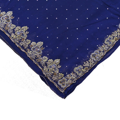 Indian Vintage Blue Dupatta Pure Georgette silk Long Stole Hand Embroidered Scarves Stole Veil Wrap Sequins