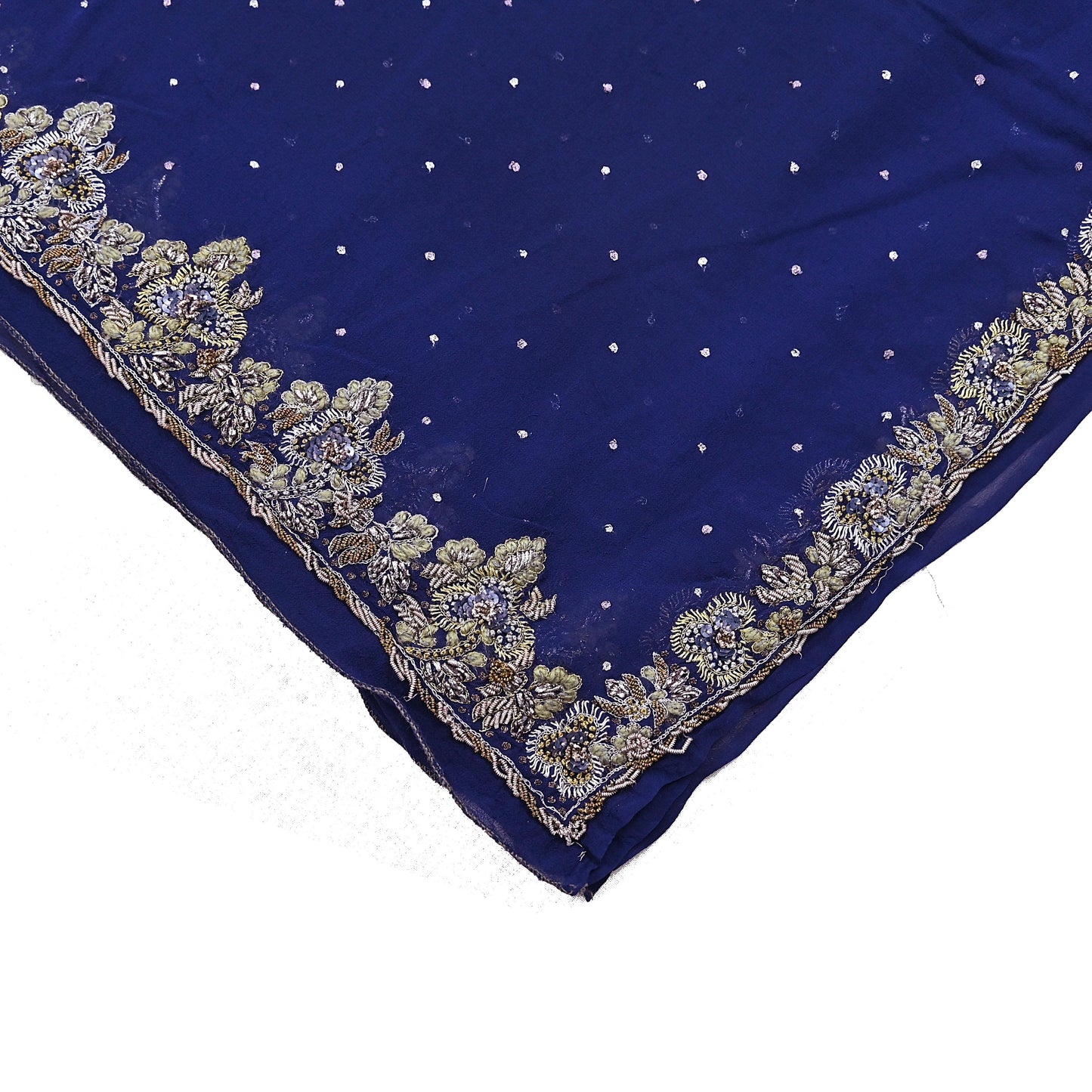 Indian Vintage Blue Dupatta Pure Georgette silk Long Stole Hand Embroidered Scarves Stole Veil Wrap Sequins
