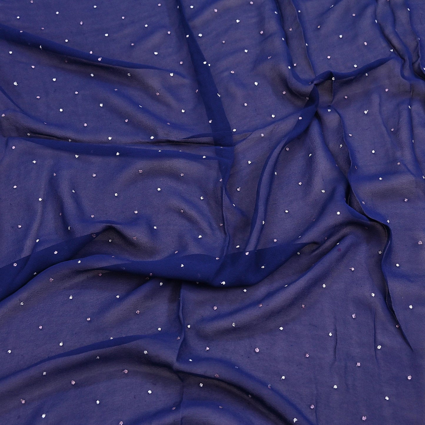 Indian Vintage Blue Dupatta Pure Georgette silk Long Stole Hand Embroidered Scarves Stole Veil Wrap Sequins
