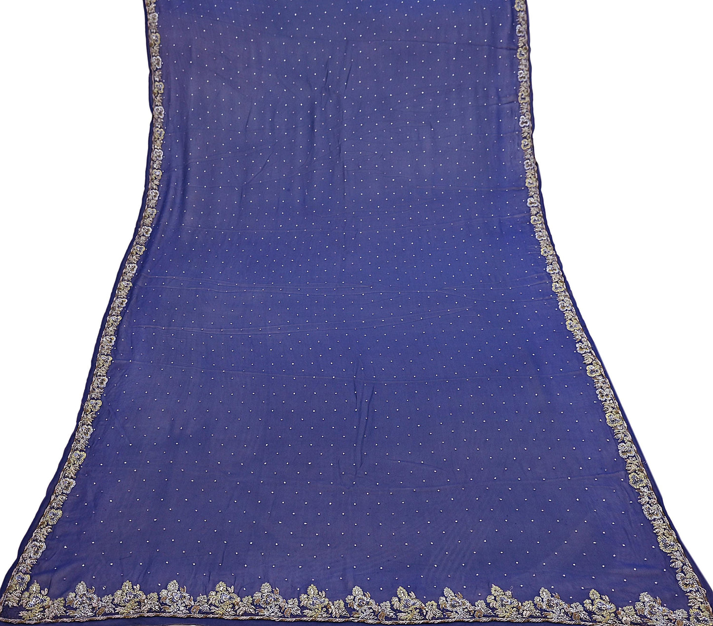 Indian Vintage Blue Dupatta Pure Georgette silk Long Stole Hand Embroidered Scarves Stole Veil Wrap Sequins
