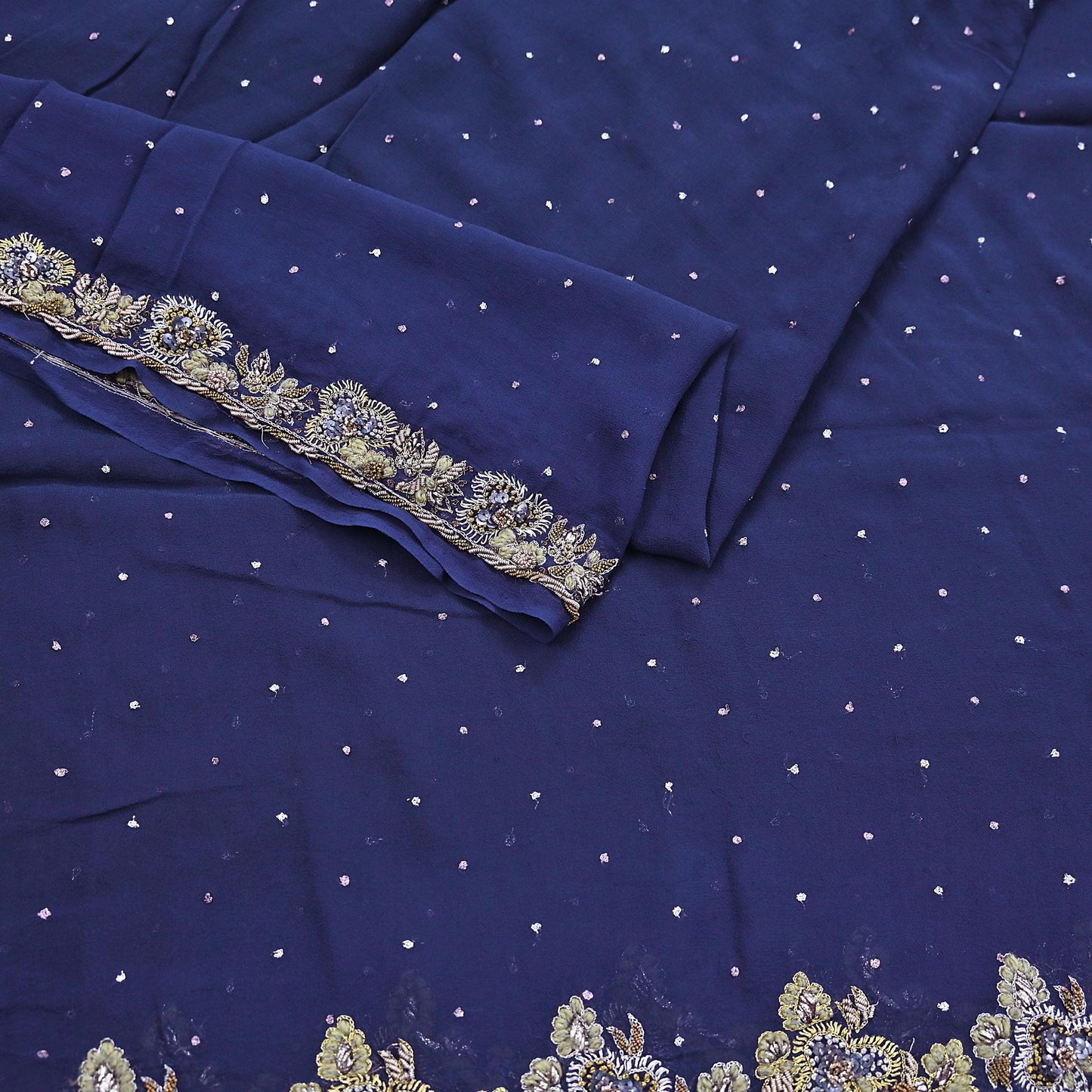 Indian Vintage Blue Dupatta Pure Georgette silk Long Stole Hand Embroidered Scarves Stole Veil Wrap Sequins