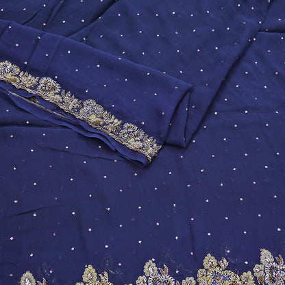 Indian Vintage Blue Dupatta Pure Georgette silk Long Stole Hand Embroidered Scarves Stole Veil Wrap Sequins