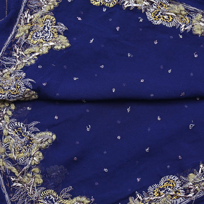 Indian Vintage Blue Dupatta Pure Georgette silk Long Stole Hand Embroidered Scarves Stole Veil Wrap Sequins