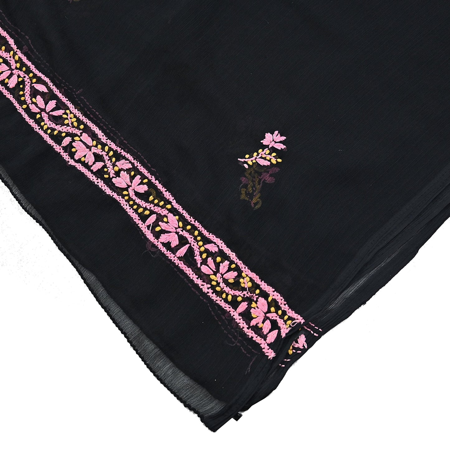 Indian Vintage Dupatta Black Georgette Long Stole Hand Embroidered Chikankari Stole Floral Scarf Scarves