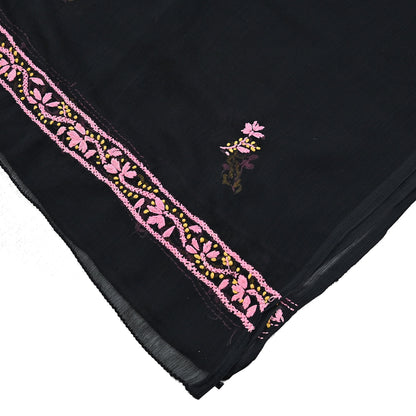 Indian Vintage Dupatta Black Georgette Long Stole Hand Embroidered Chikankari Stole Floral Scarf Scarves
