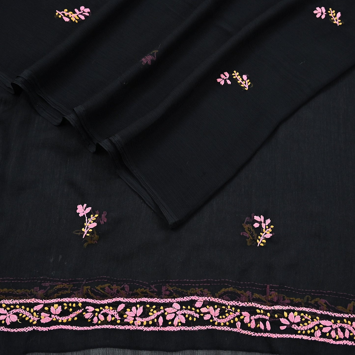 Indian Vintage Dupatta Black Georgette Long Stole Hand Embroidered Chikankari Stole Floral Scarf Scarves