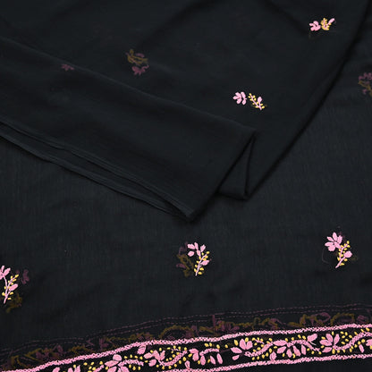 Indian Vintage Dupatta Black Georgette Long Stole Hand Embroidered Chikankari Stole Floral Scarf Scarves