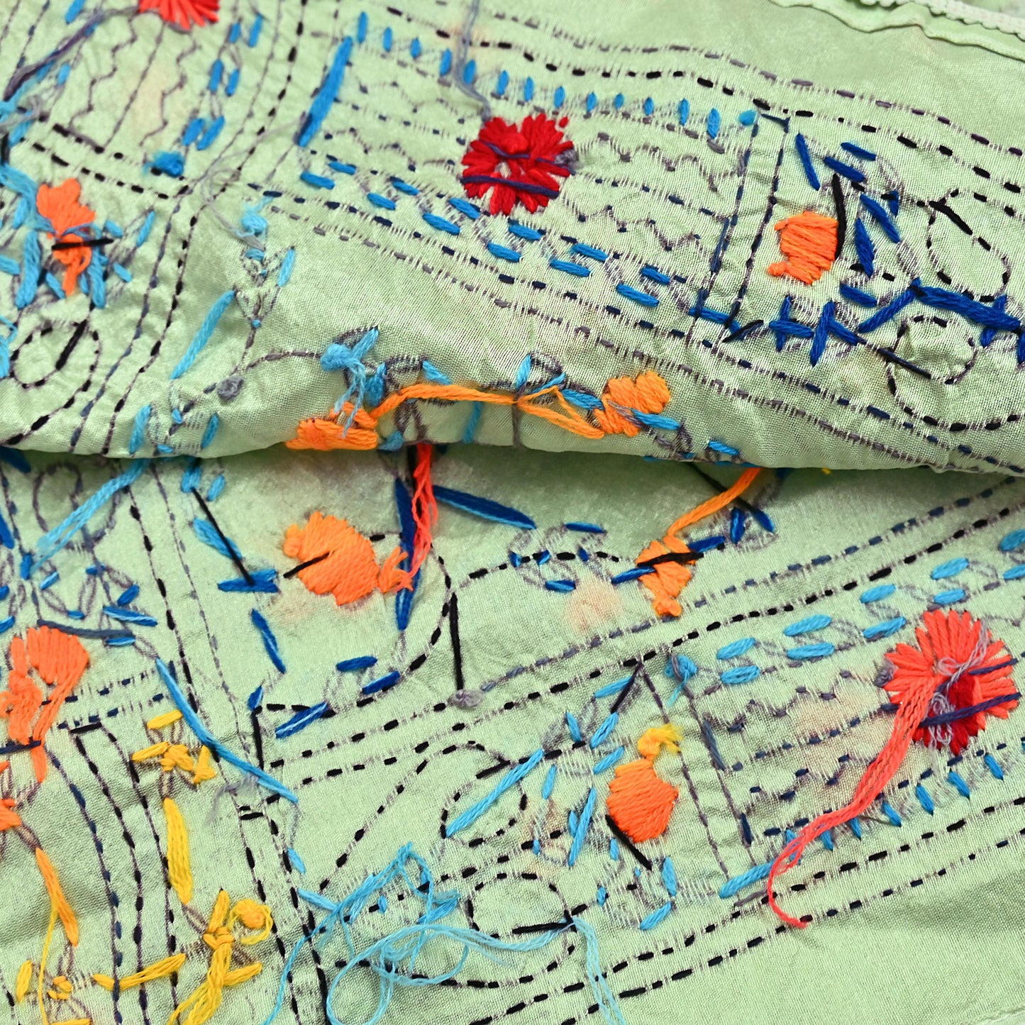 Indian Vintage Dupatta Green Long Stole Chanderi Hand Embroidered Bagh Phulkari Stole Scarves Party wear Veil Hijab Wrap Scarf