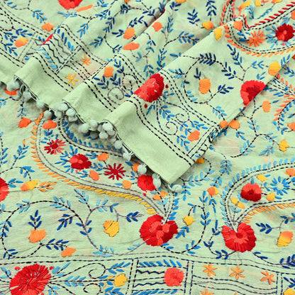 Indian Vintage Dupatta Green Long Stole Chanderi Hand Embroidered Bagh Phulkari Stole Scarves Party wear Veil Hijab Wrap Scarf