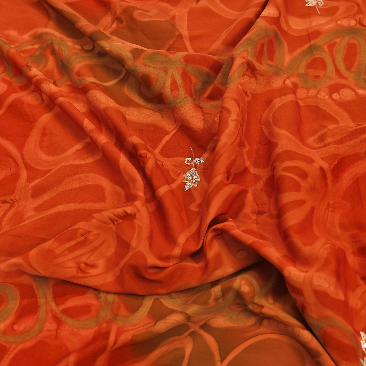 Indian Vintage Dupatta Orange Artificial Silk Long Stole Embroidered Scarves Floral Design Stole Veil Wrap Zardozi/ Dabka, Zari